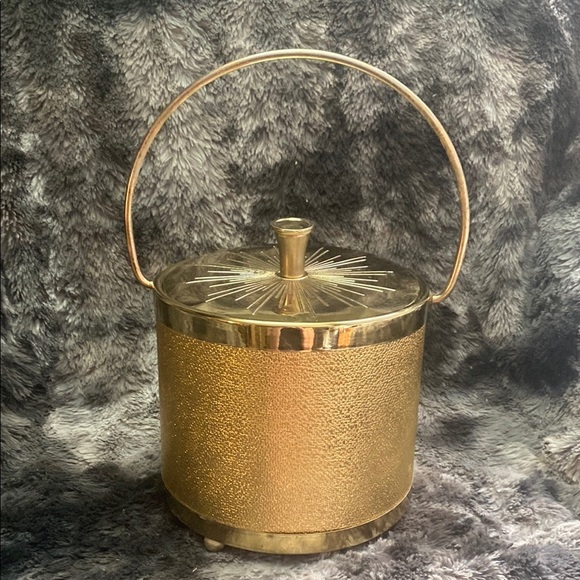 Vintage 1950s Gold Ice Bucket Starburst - Picture 1 of 16